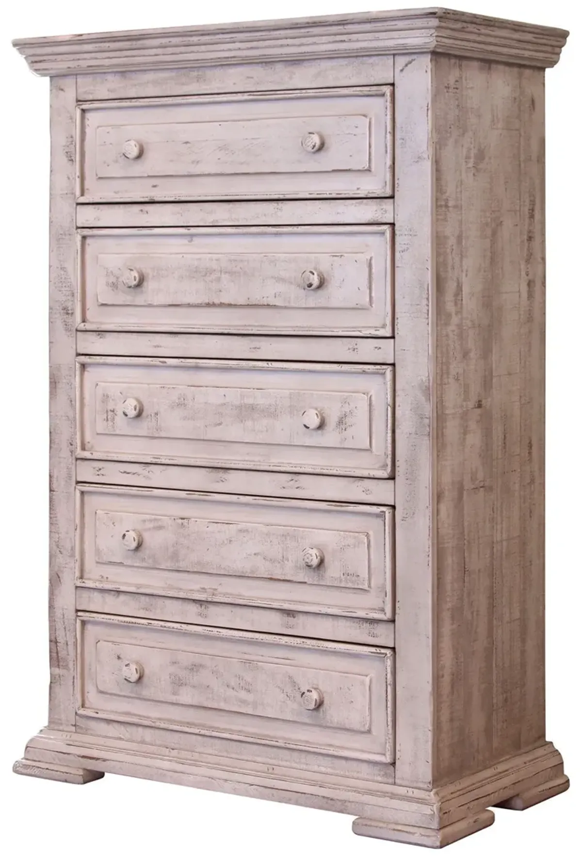 Solid Wooden 5 Drawer Chest - White