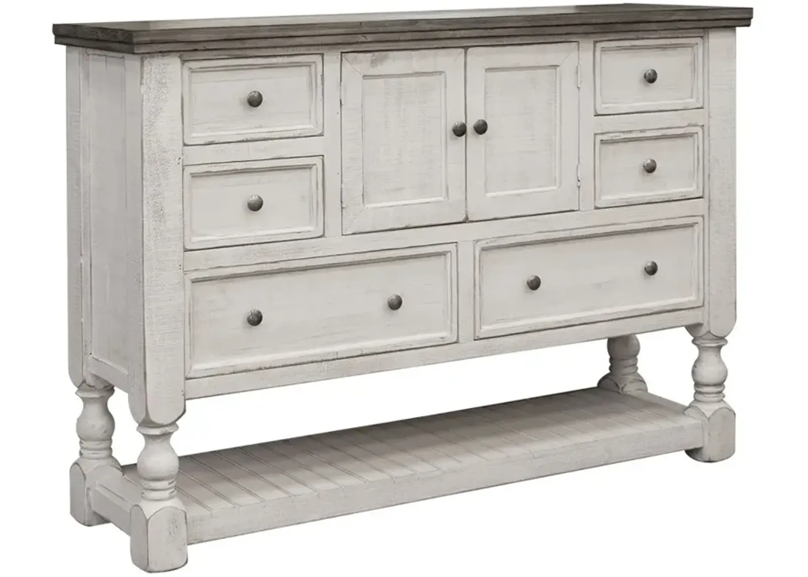 Solid Wood Six Drawer Triple Dresser - Gray / Ivory