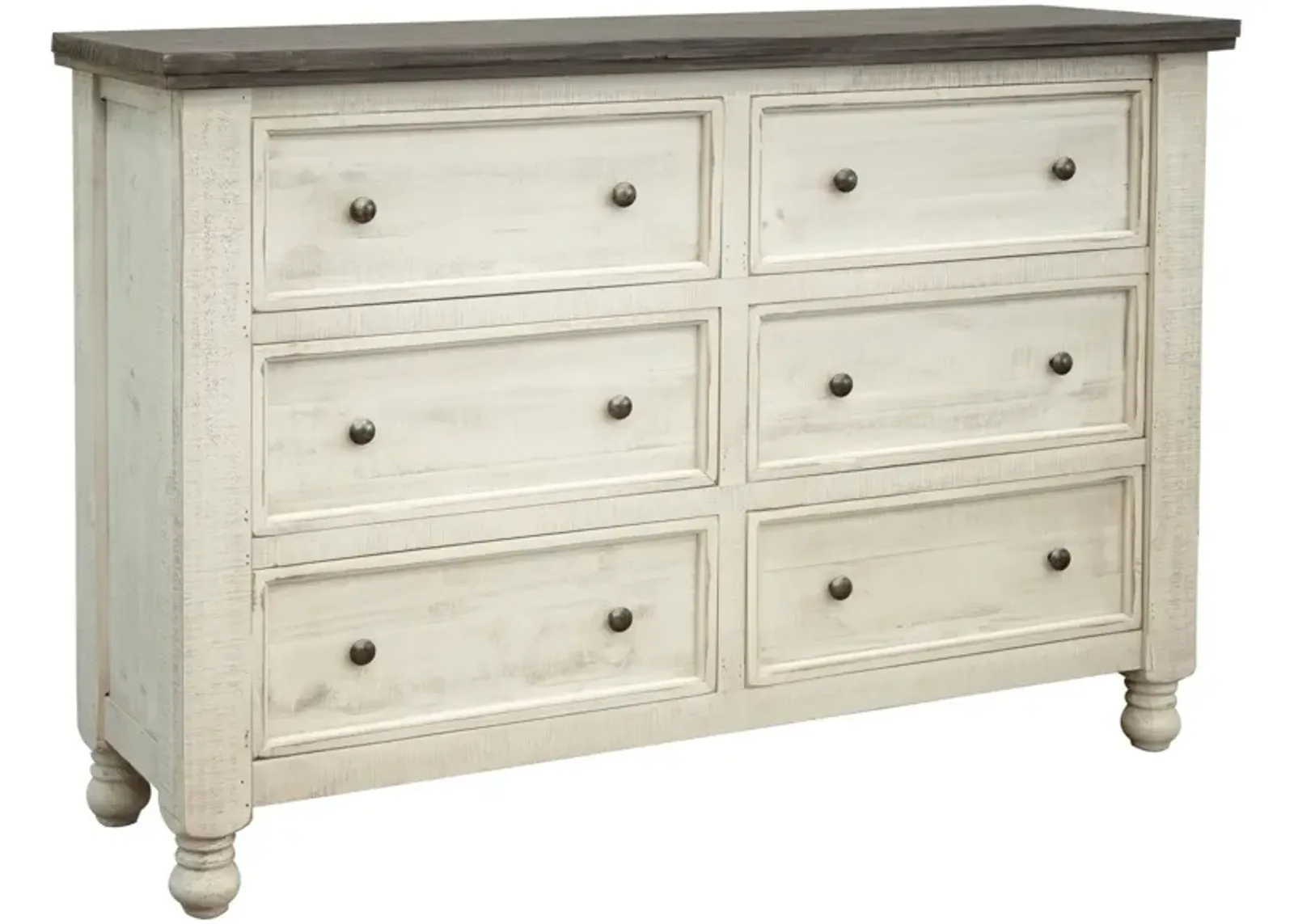 Solid Wood Six Drawer Double Dresser - Gray / Ivory