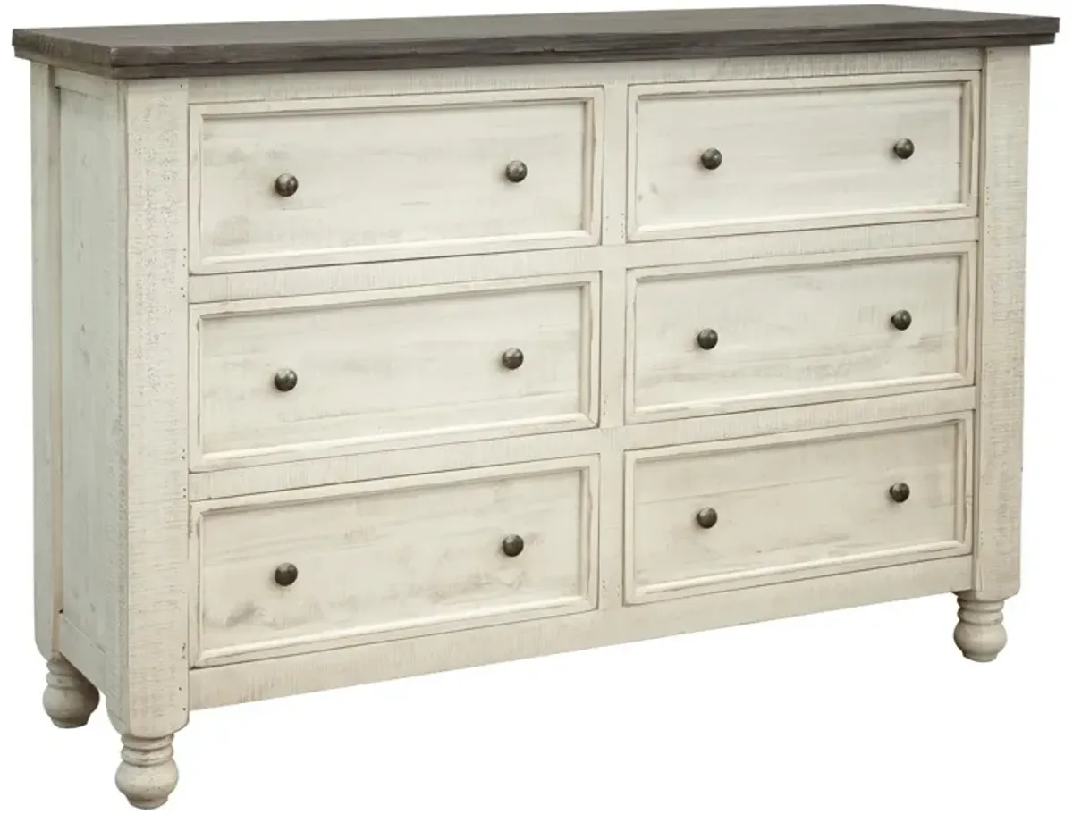 Solid Wood Six Drawer Double Dresser - Gray / Ivory