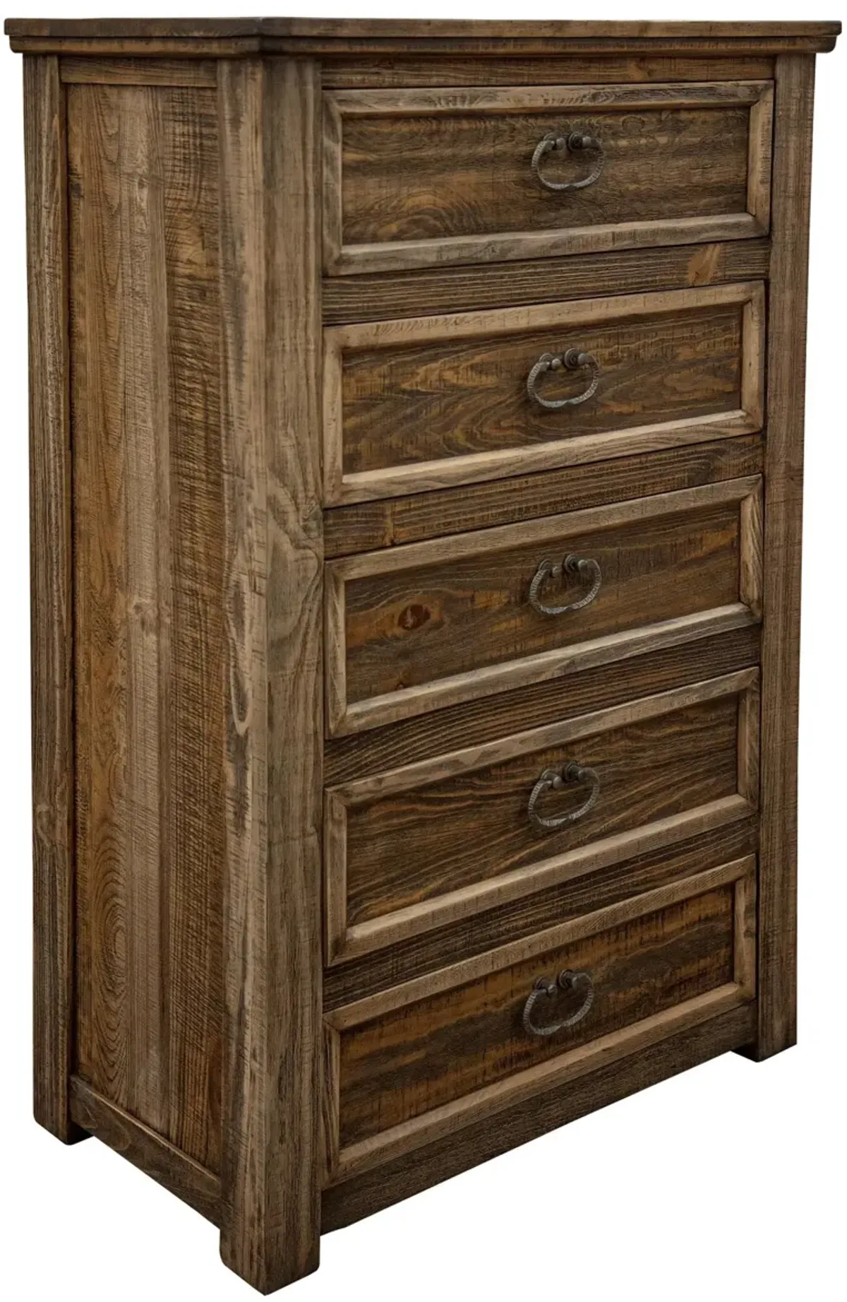 Solid Wood 5 Drawer Chest - Brown