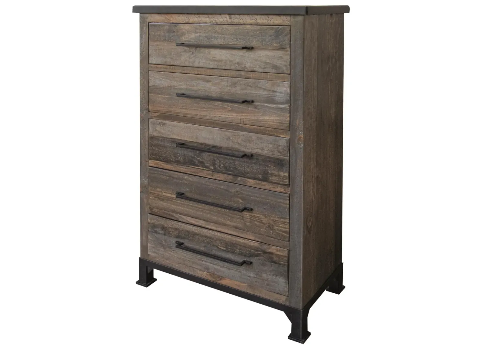 Solid Wood, Five Drawer Chest - Gray