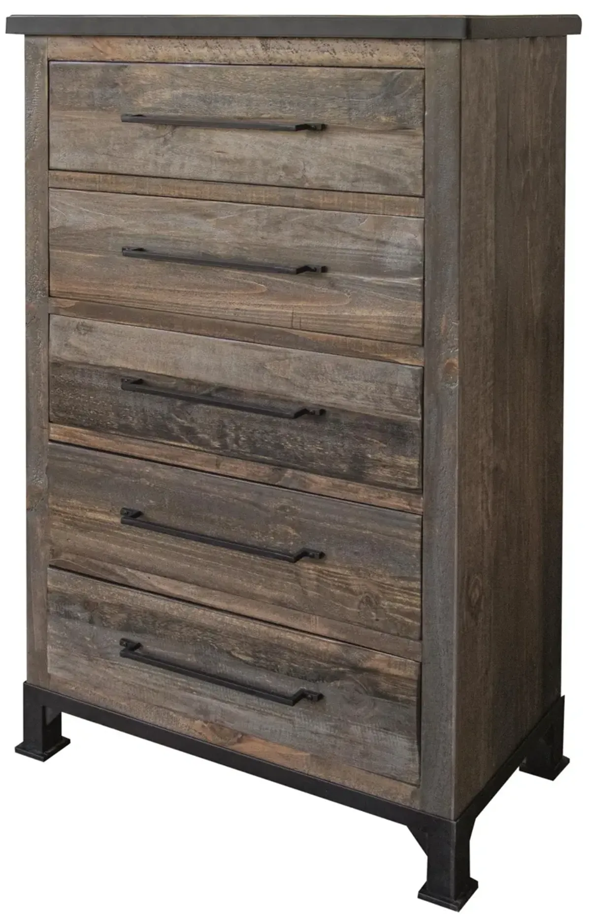 Solid Wood, Five Drawer Chest - Gray