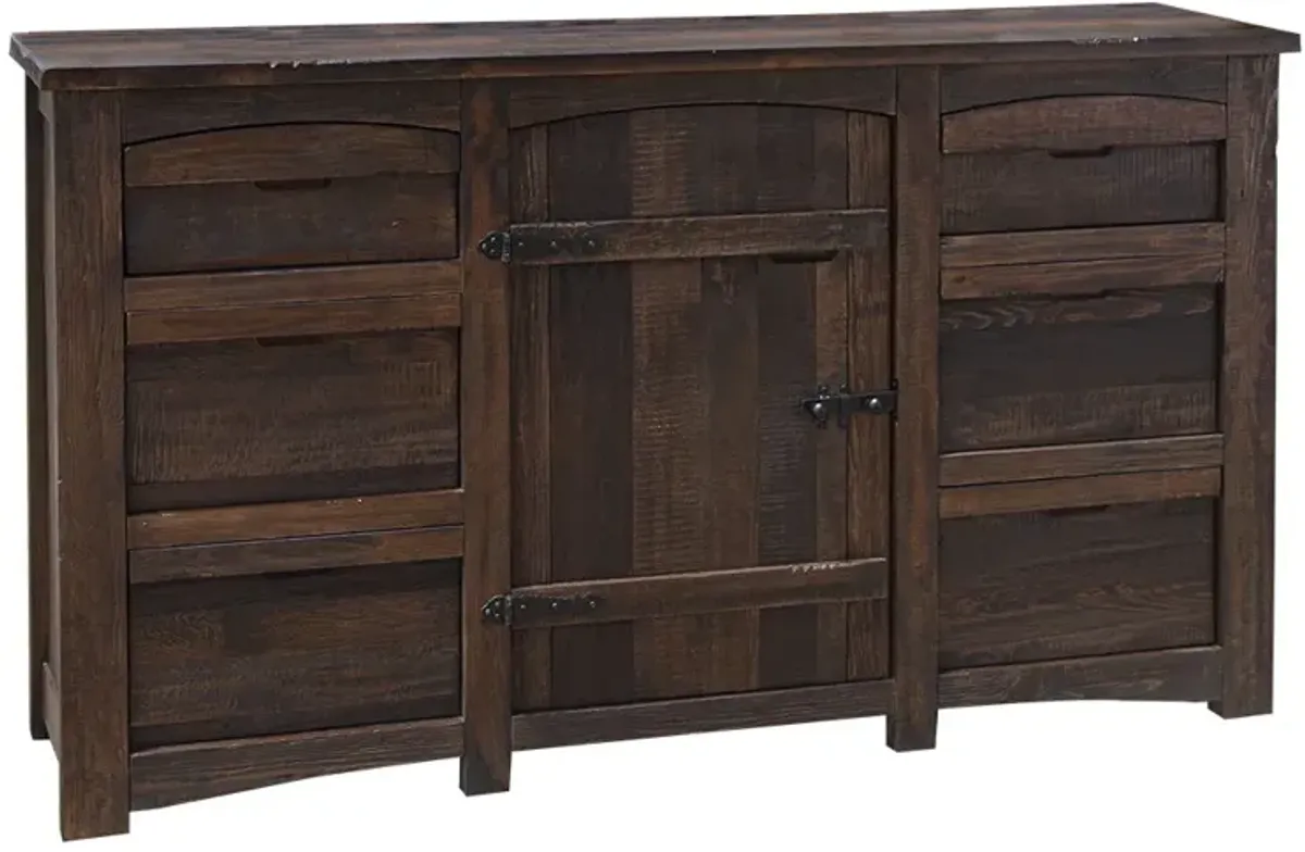 Solid Wood Six Drawer Triple Dresser - Brown