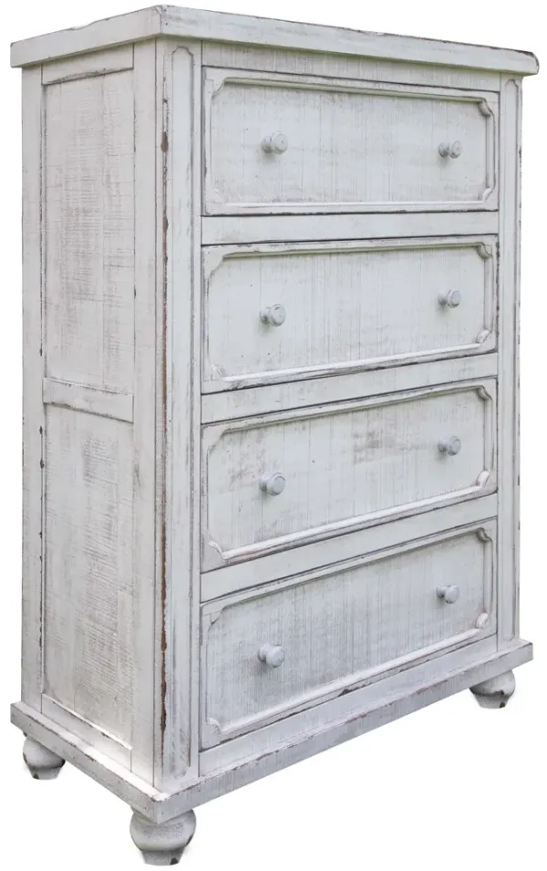 Solid Wood Four Drawer Chest - Antiqued White
