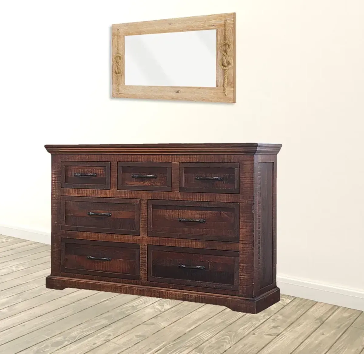 Solid Seven Drawer Double Dresser - Brown