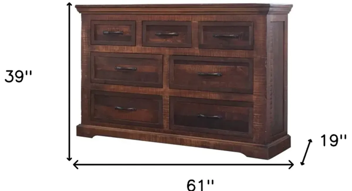 Solid Seven Drawer Double Dresser - Brown