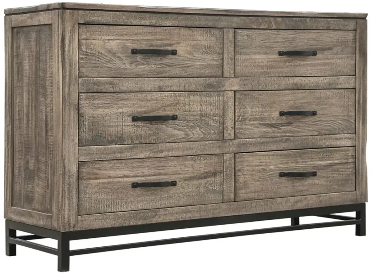 Solid Wood 6 Drawer Double Dresser - Brown