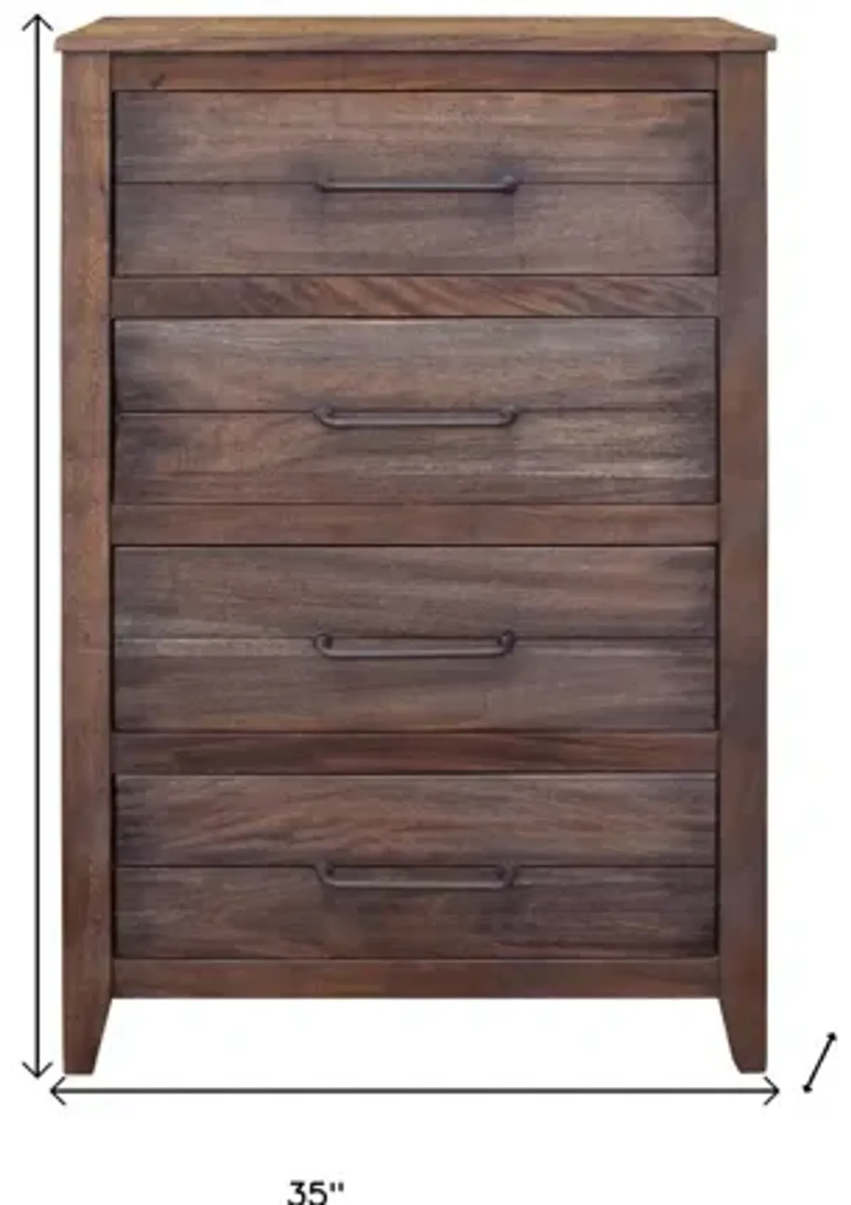 Solid Wood 4 Drawer Chest - Brown