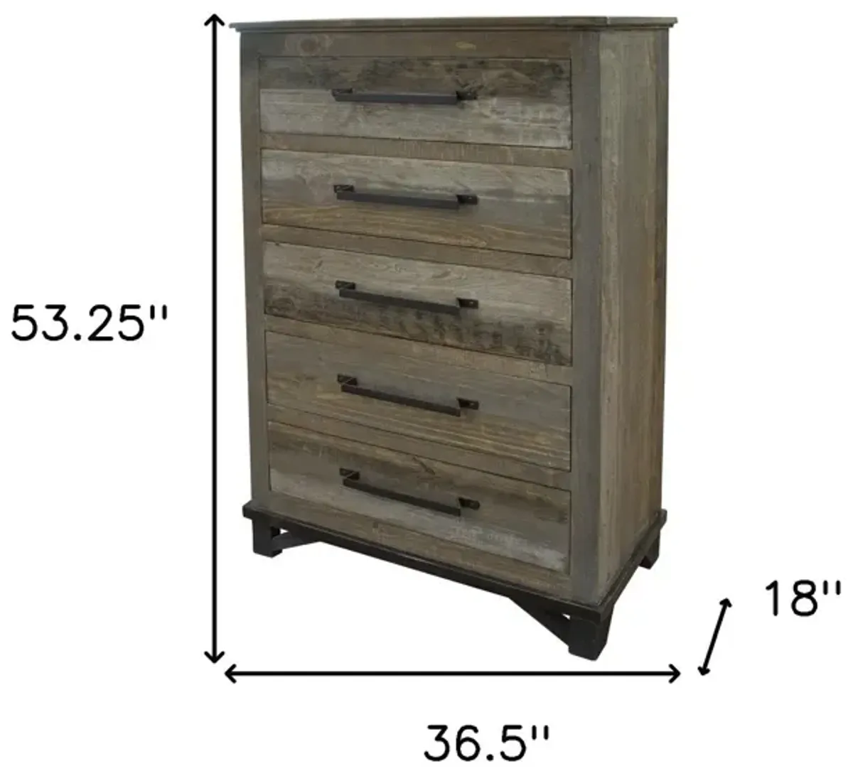 Solid Wood, 5 Drawer Chest - Gray