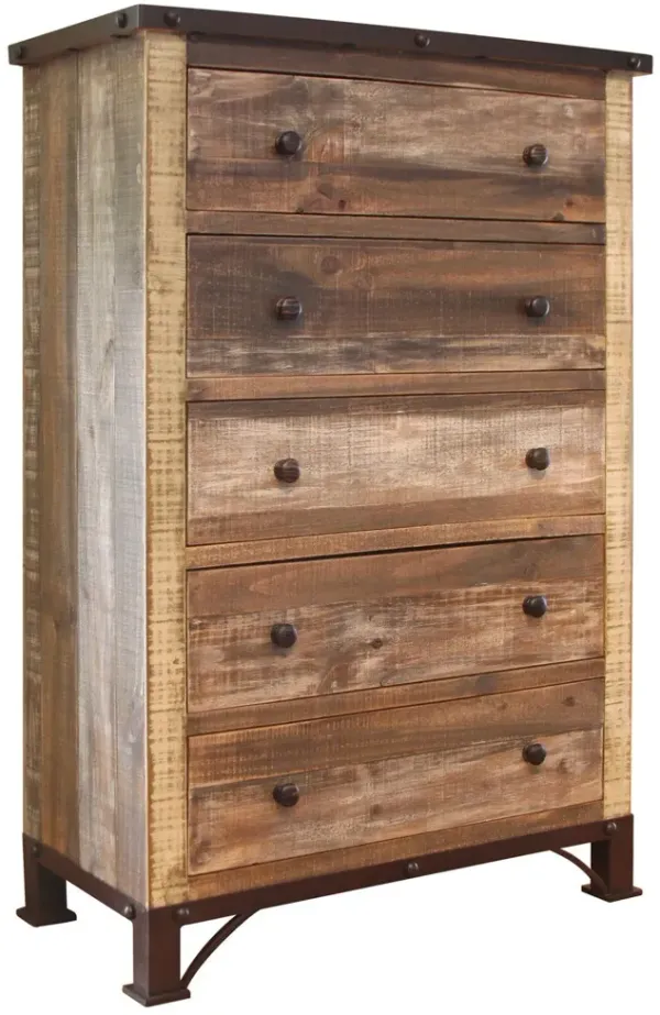 Solid Wood Five Drawer Chest - Brown