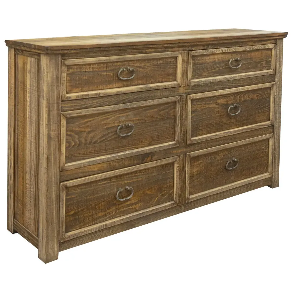 Solid Six Drawer Double Dresser - Natural