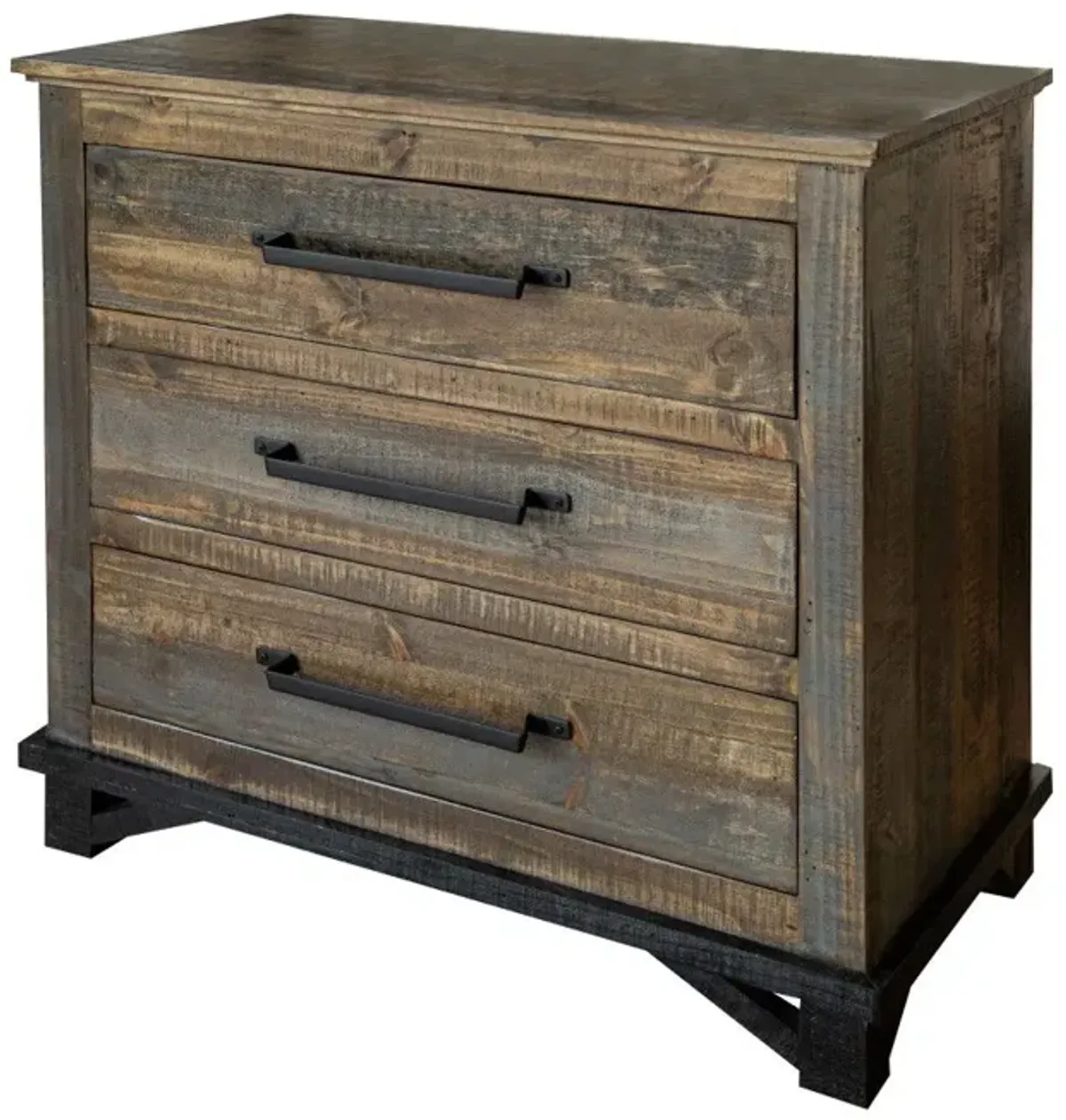 Solid Wood Three Drawer Chest - Brown / Gray