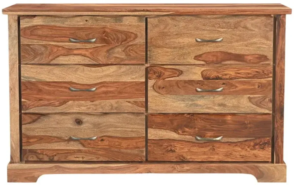 Solid Wood Live Edge Six Drawer Double Dresser - Brown