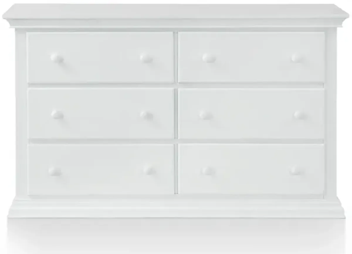 Solid Wood, Six Drawer Double Dresser - White