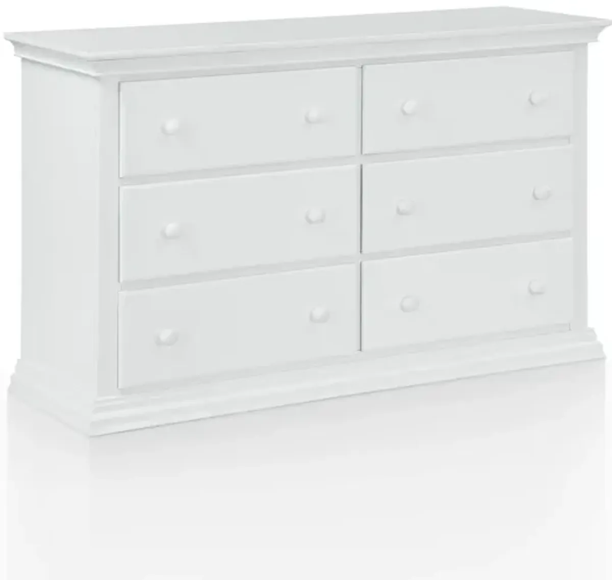 Solid Wood, Six Drawer Double Dresser - White