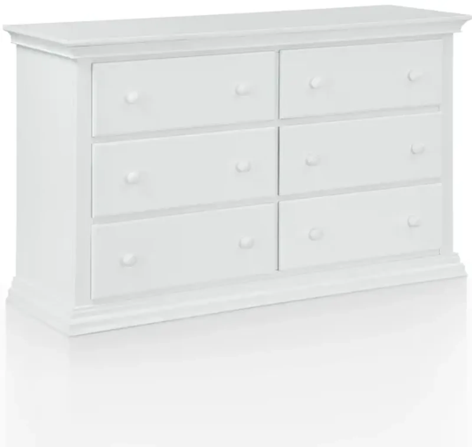 Solid Wood, Six Drawer Double Dresser - White