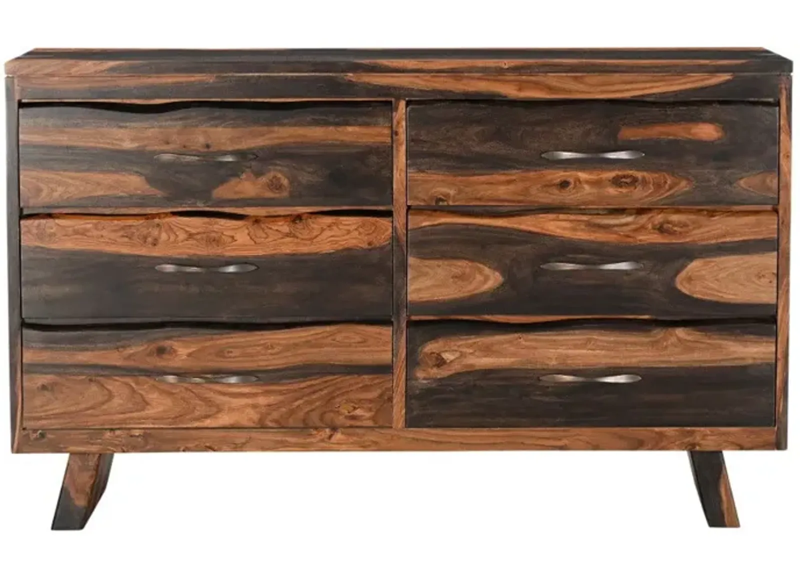 Solid Wood Live Edge Six Drawer Double Dresser - Dark Brown