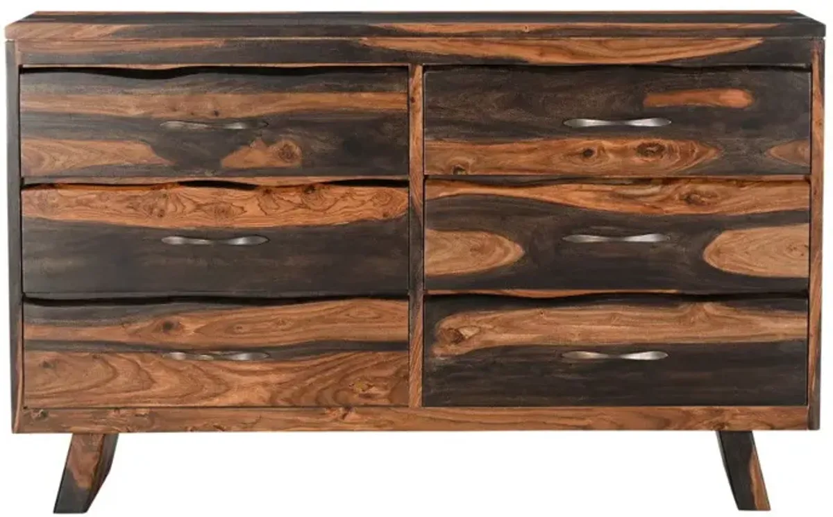 Solid Wood Live Edge Six Drawer Double Dresser - Dark Brown