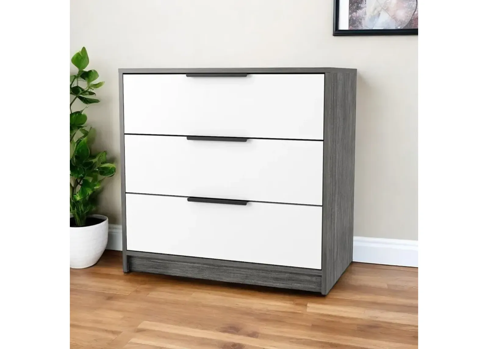 Three Drawer Dresser - White / Gray