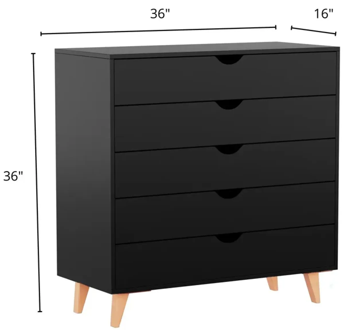 Five Drawer Dresser - Black