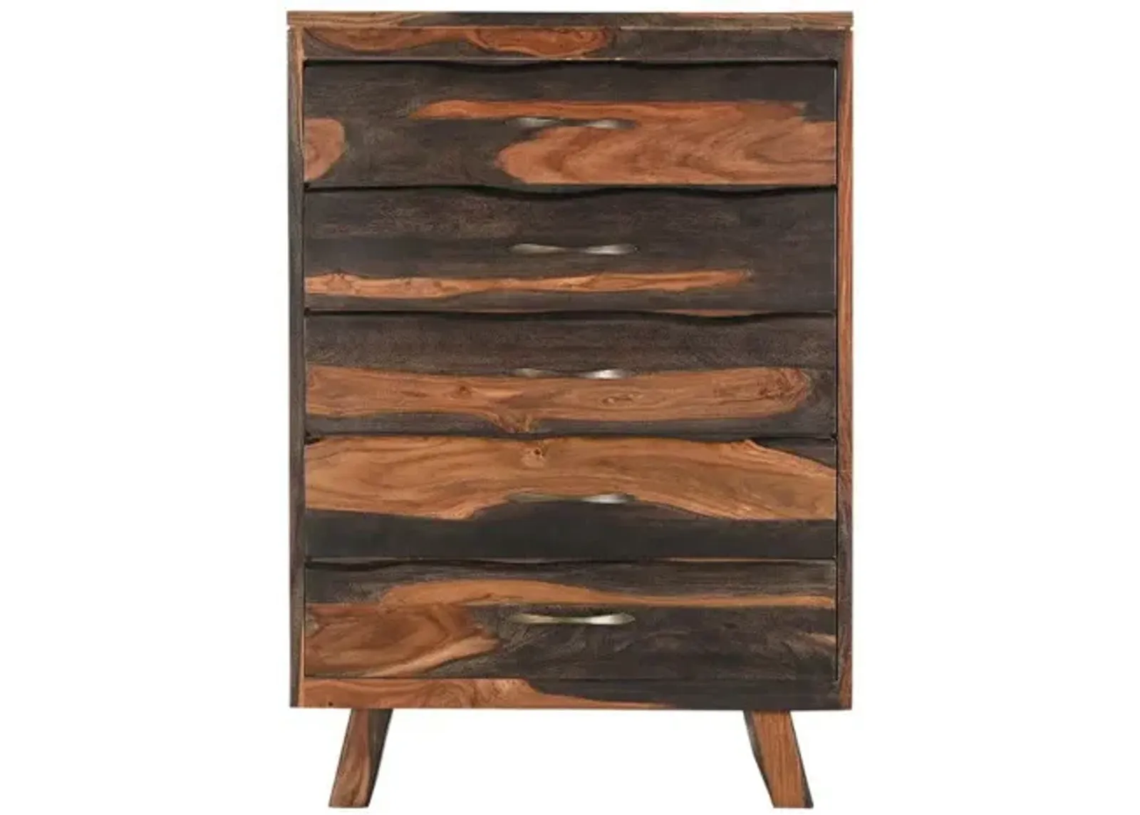 Solid Wood Live Edge Five Drawer Standard Chest - Dark Brown