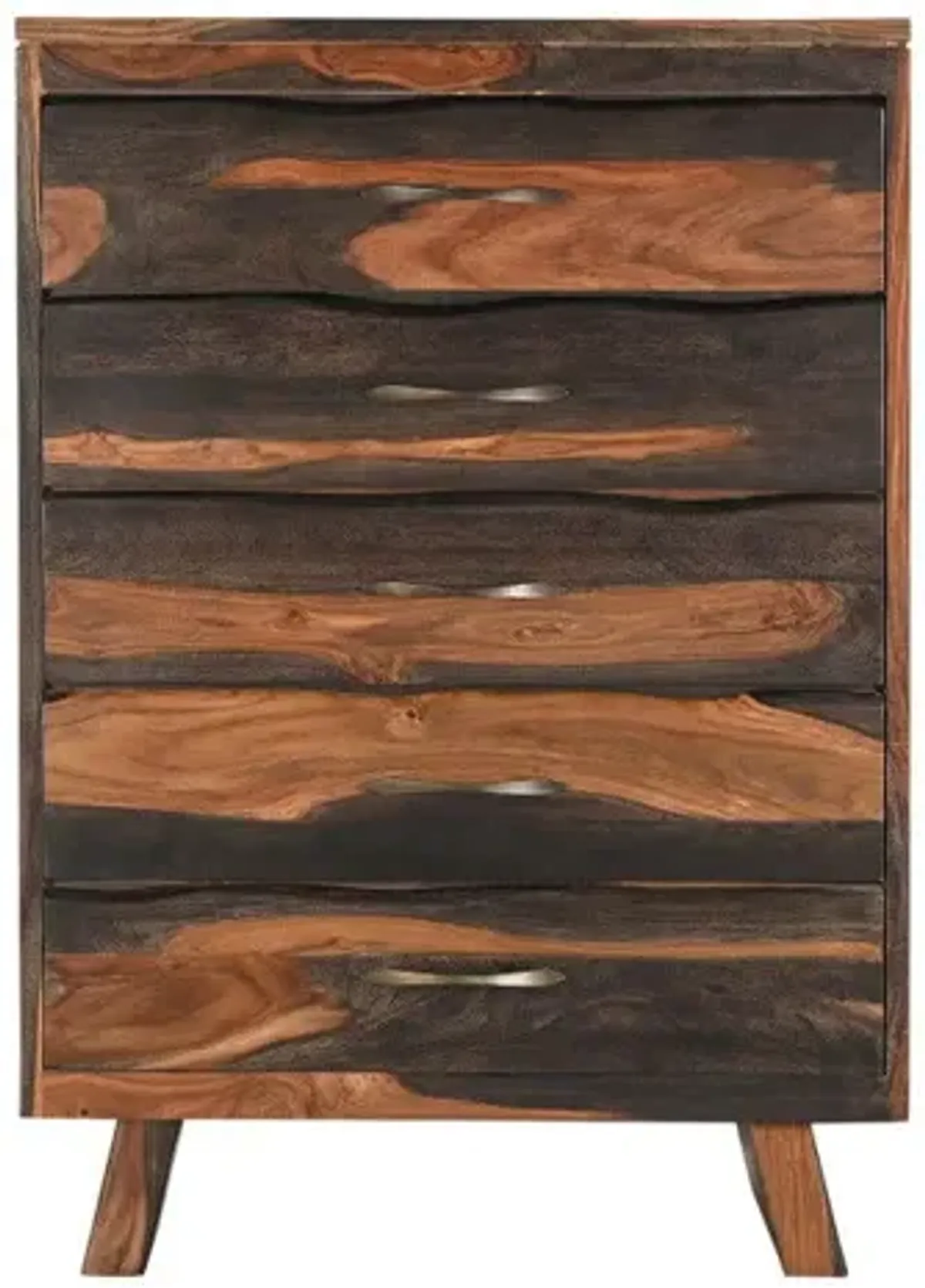 Solid Wood Live Edge Five Drawer Standard Chest - Dark Brown