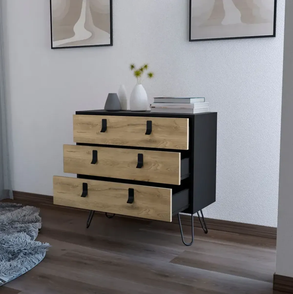 3 Drawer Dresser - Natural / Black