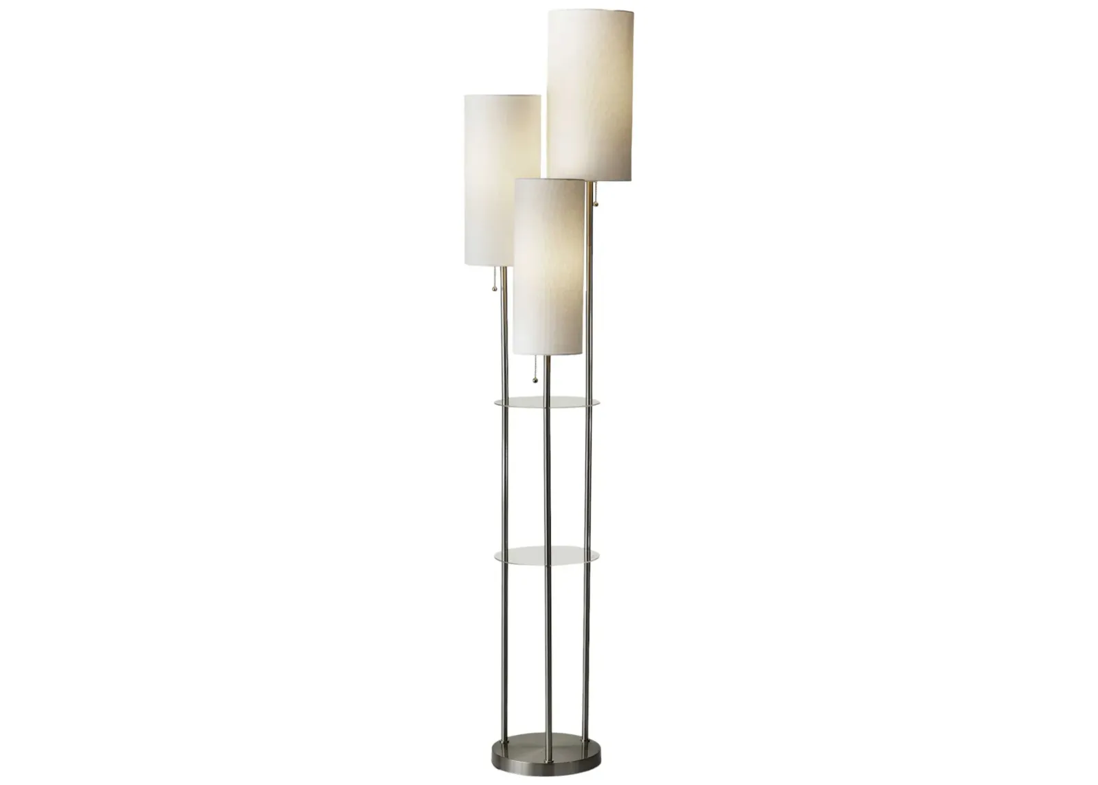 Steel Three Light Floor Lamp With Linen Cylinder Shades - White