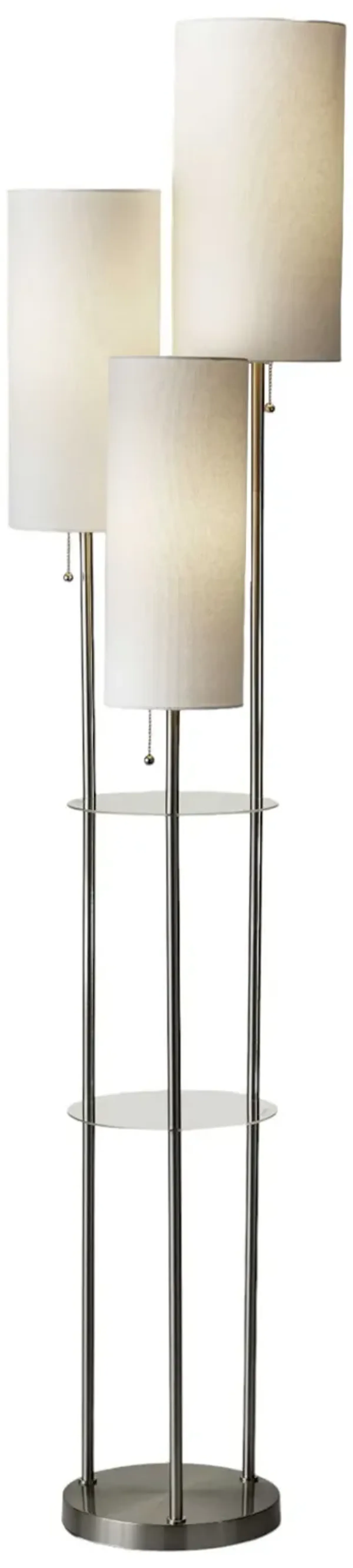 Steel Three Light Floor Lamp With Linen Cylinder Shades - White