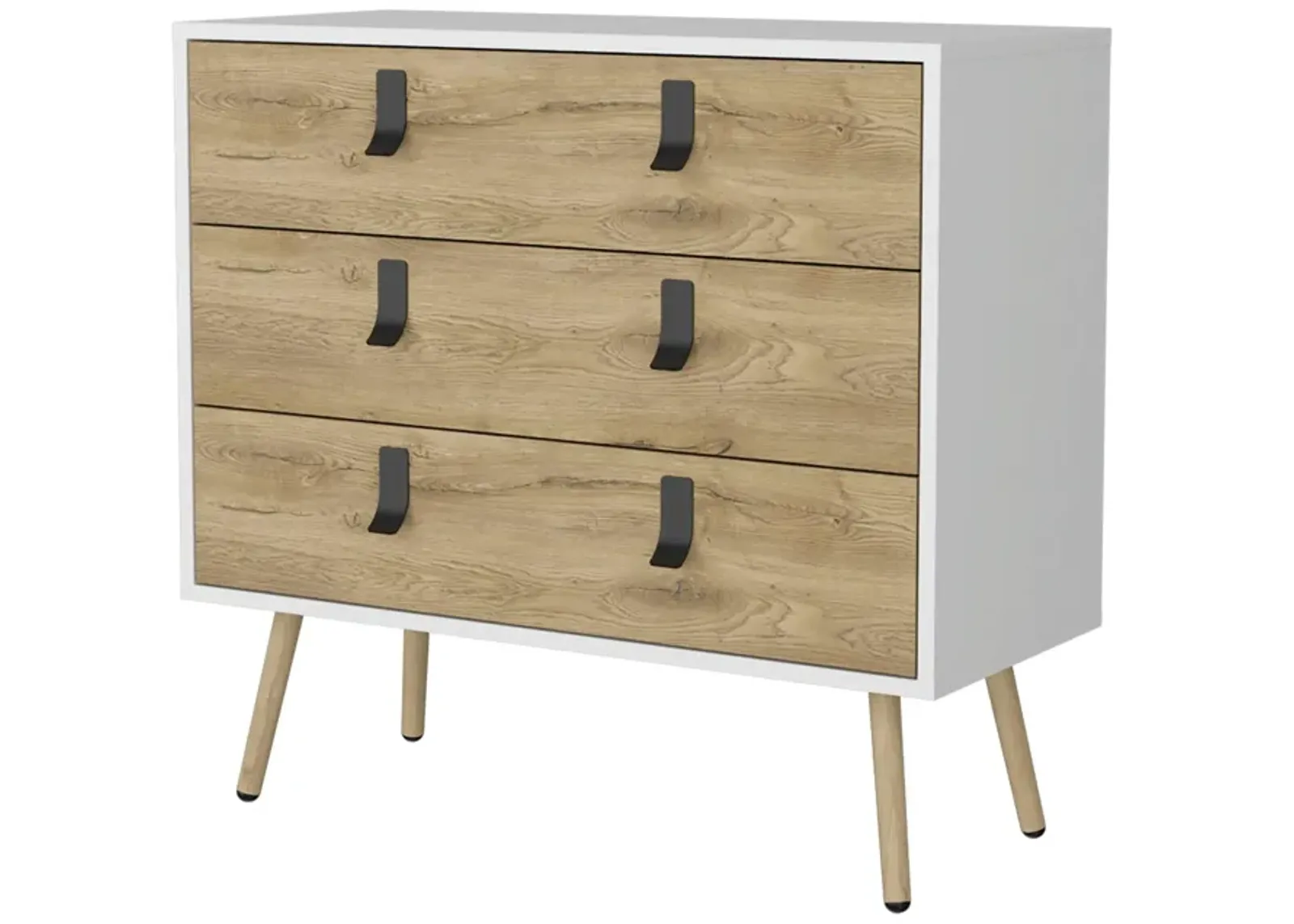 Three Drawer Dresser - White / Natural