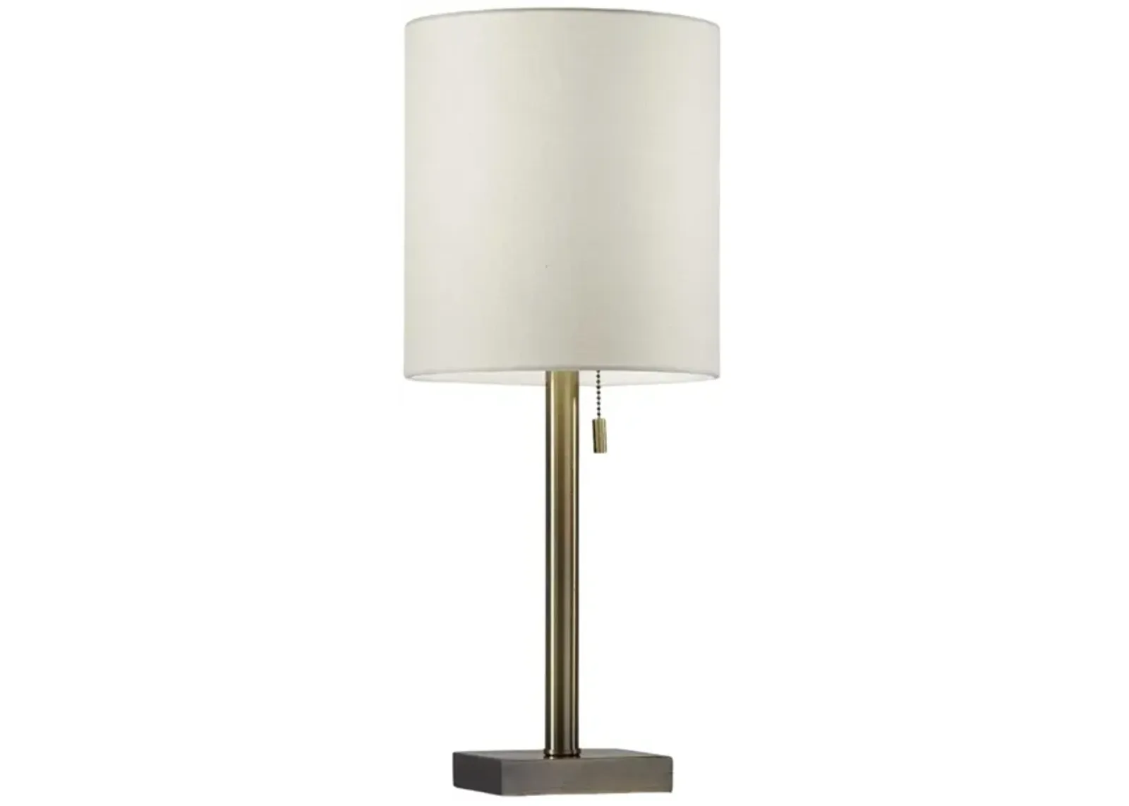 Antiqued Brass Metal Cylinder Table Lamp With Off Drum Shade - White