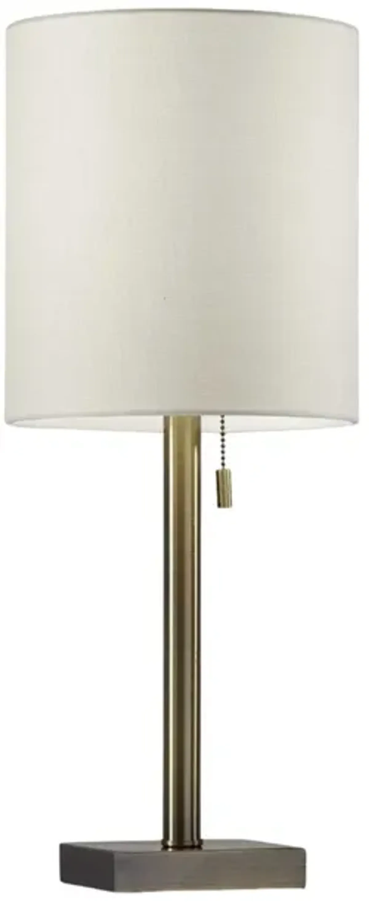 Antiqued Brass Metal Cylinder Table Lamp With Off Drum Shade - White