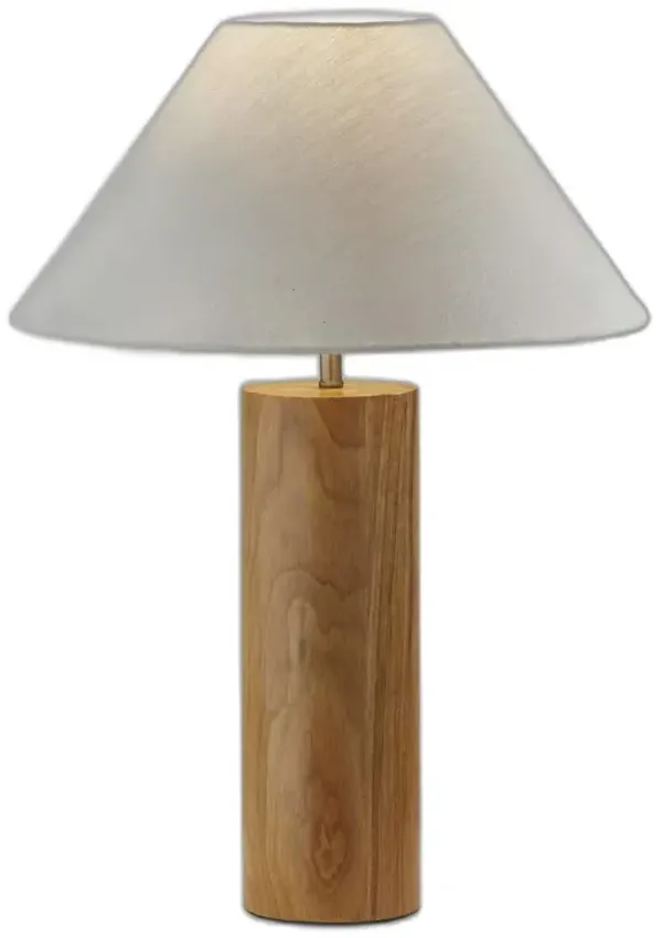 Solid Wood Cylinder Table Lamp With White Cone Shade - Natural