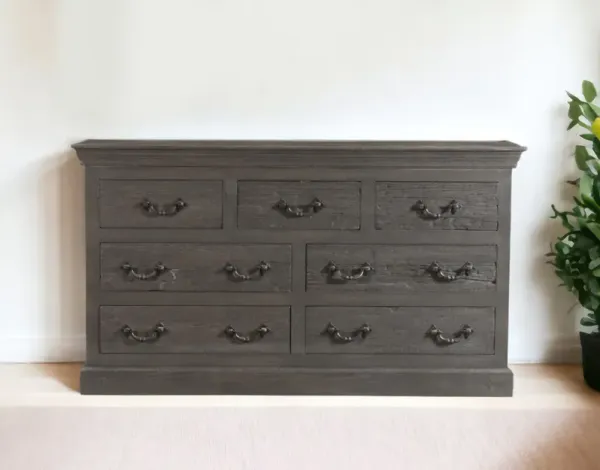 Distressed Solid And Reclaimed Wood Seven Drawer Double Dresser - Gray