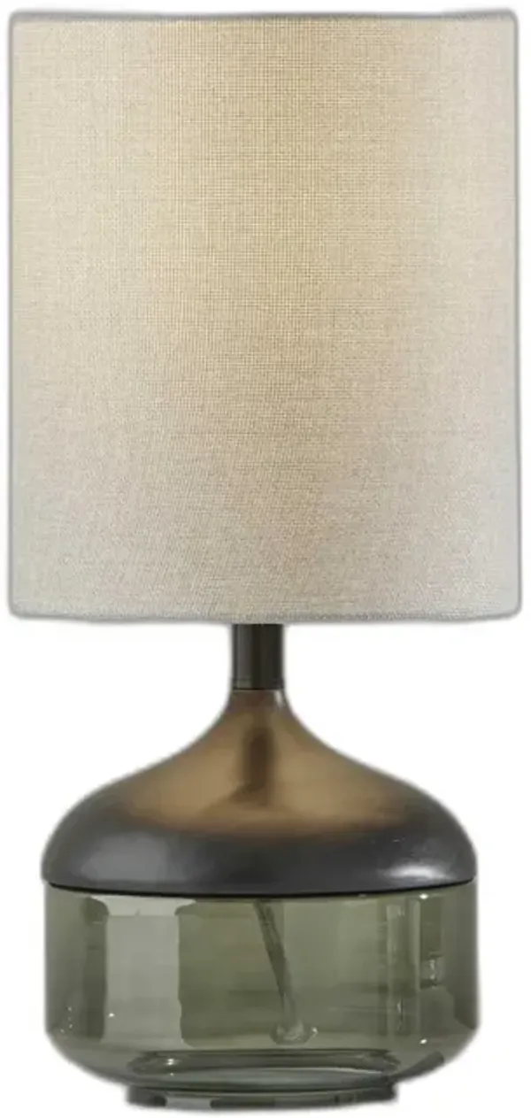 Petite Wood Smoked Glass Base With Lightly Textured Round Shade Table Lamp - Black