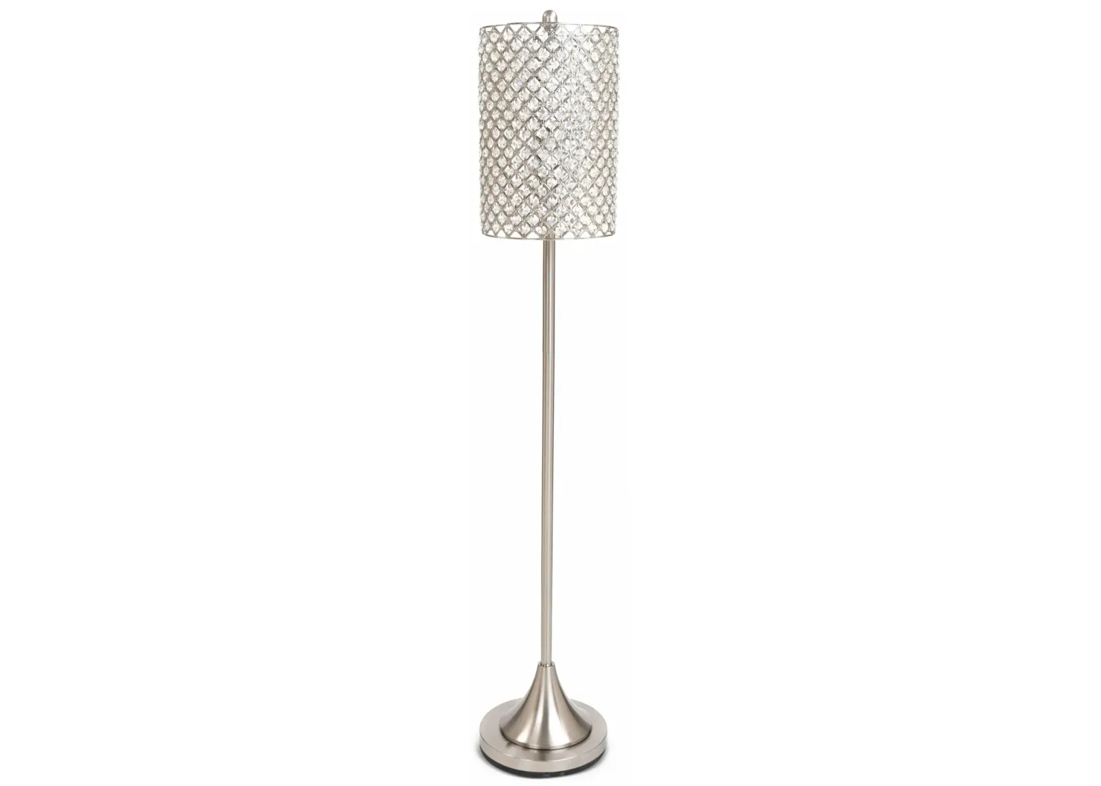 Chrome Floor Lamp With Clear Faux Crystal Drum Shade - Silver