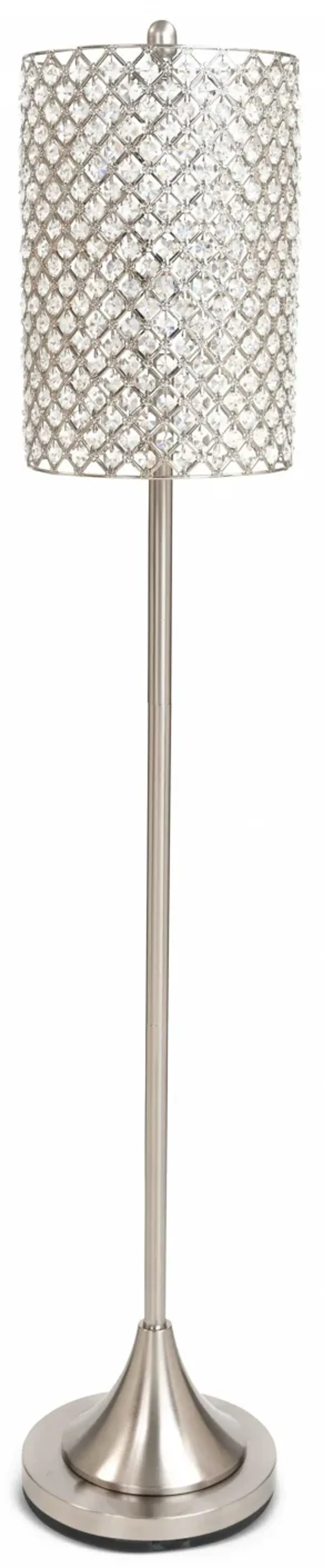 Chrome Floor Lamp With Clear Faux Crystal Drum Shade - Silver