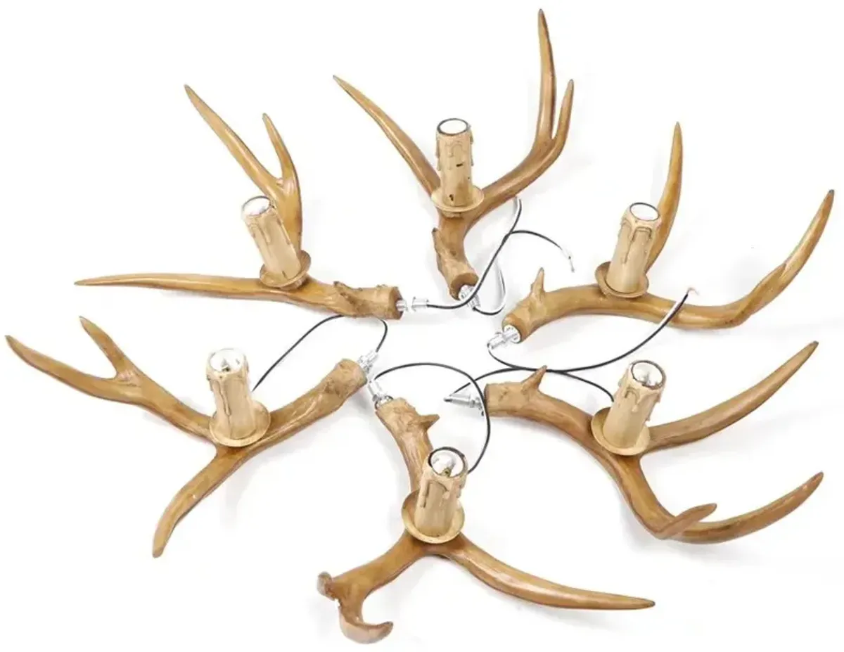 Super Stag Faux Antlers Six Light Led Chandelier - Brown