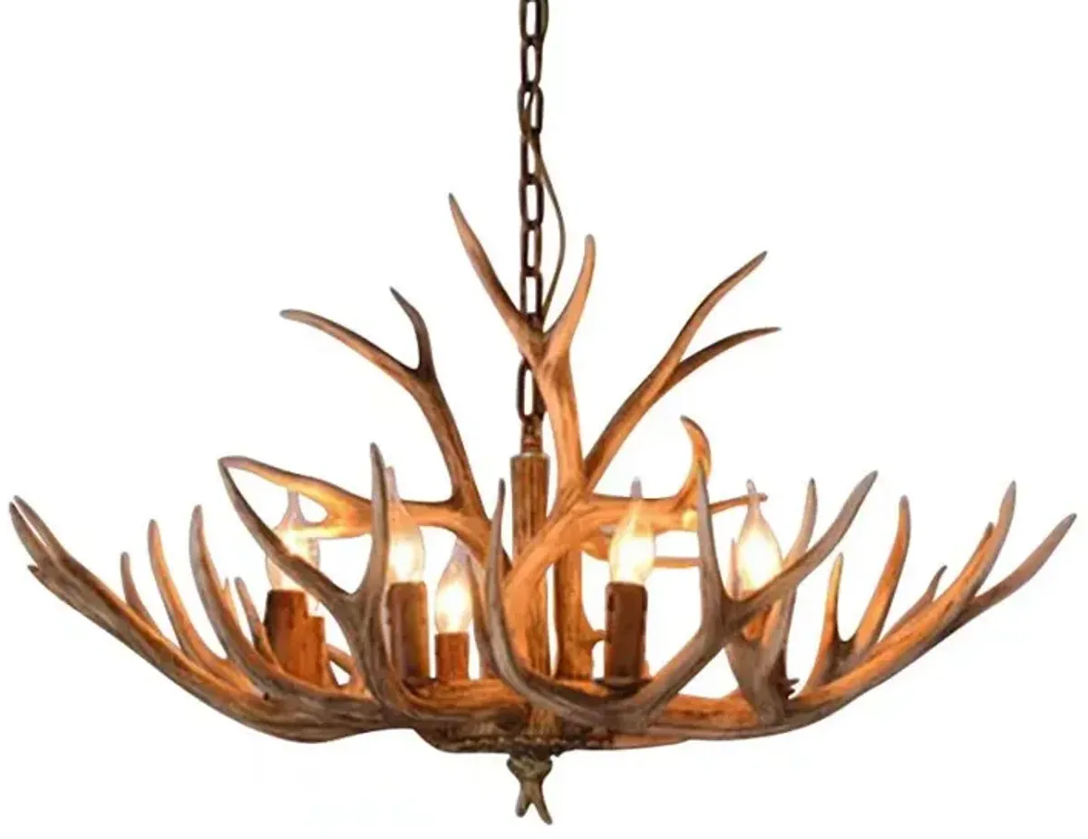 Super Stag Faux Antlers Six Light Led Chandelier - Brown