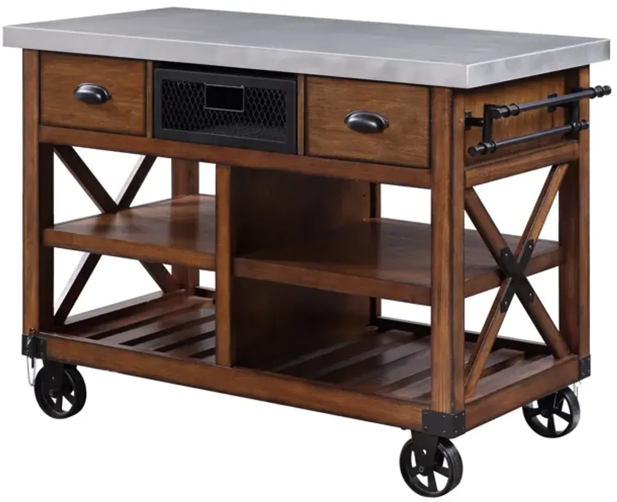 Rolling Kitchen Cart With Storage - Brown / Silver