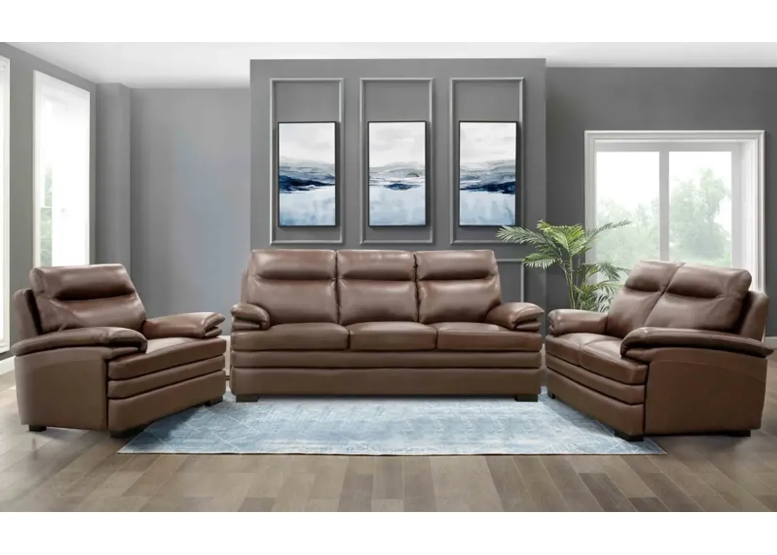 3 Piece Living Room Set in Top-Grain Leather Match PVC