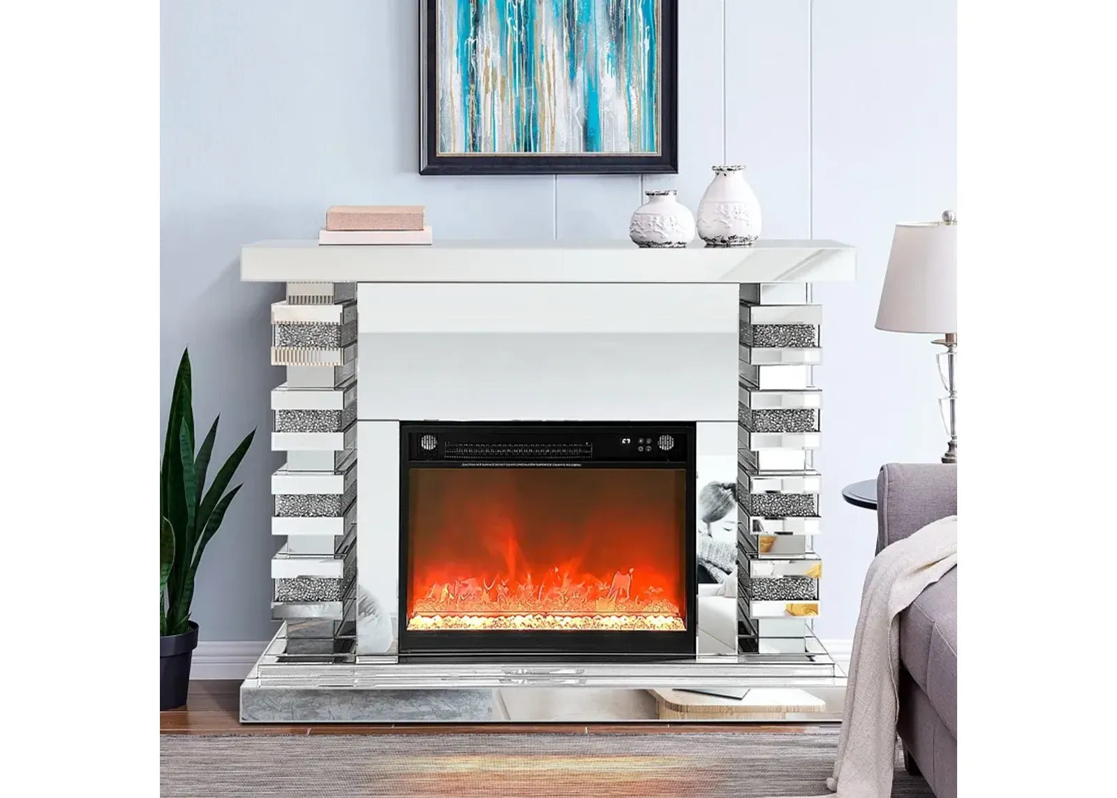 Mirrored Electric Fireplace