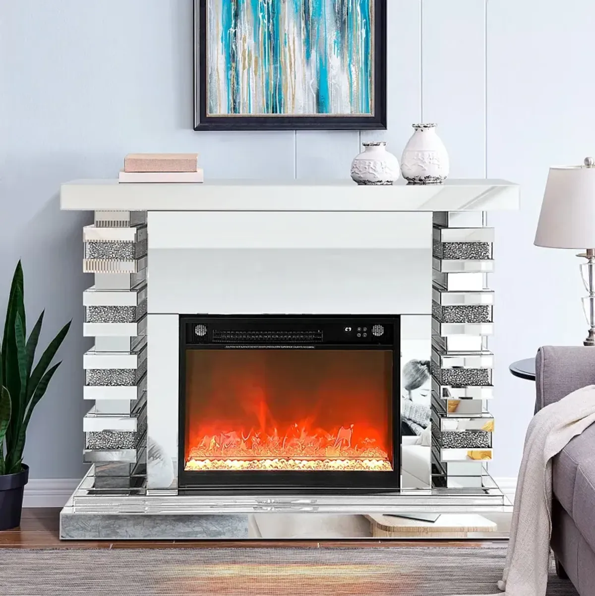 Mirrored Electric Fireplace