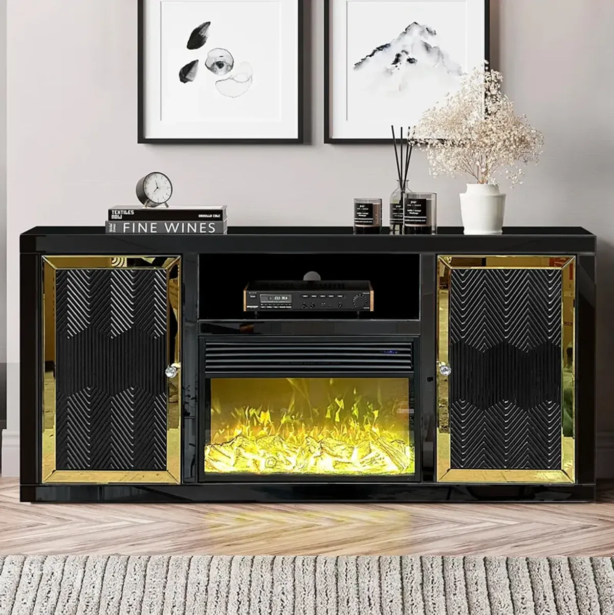 Mirrored Electric Fireplace