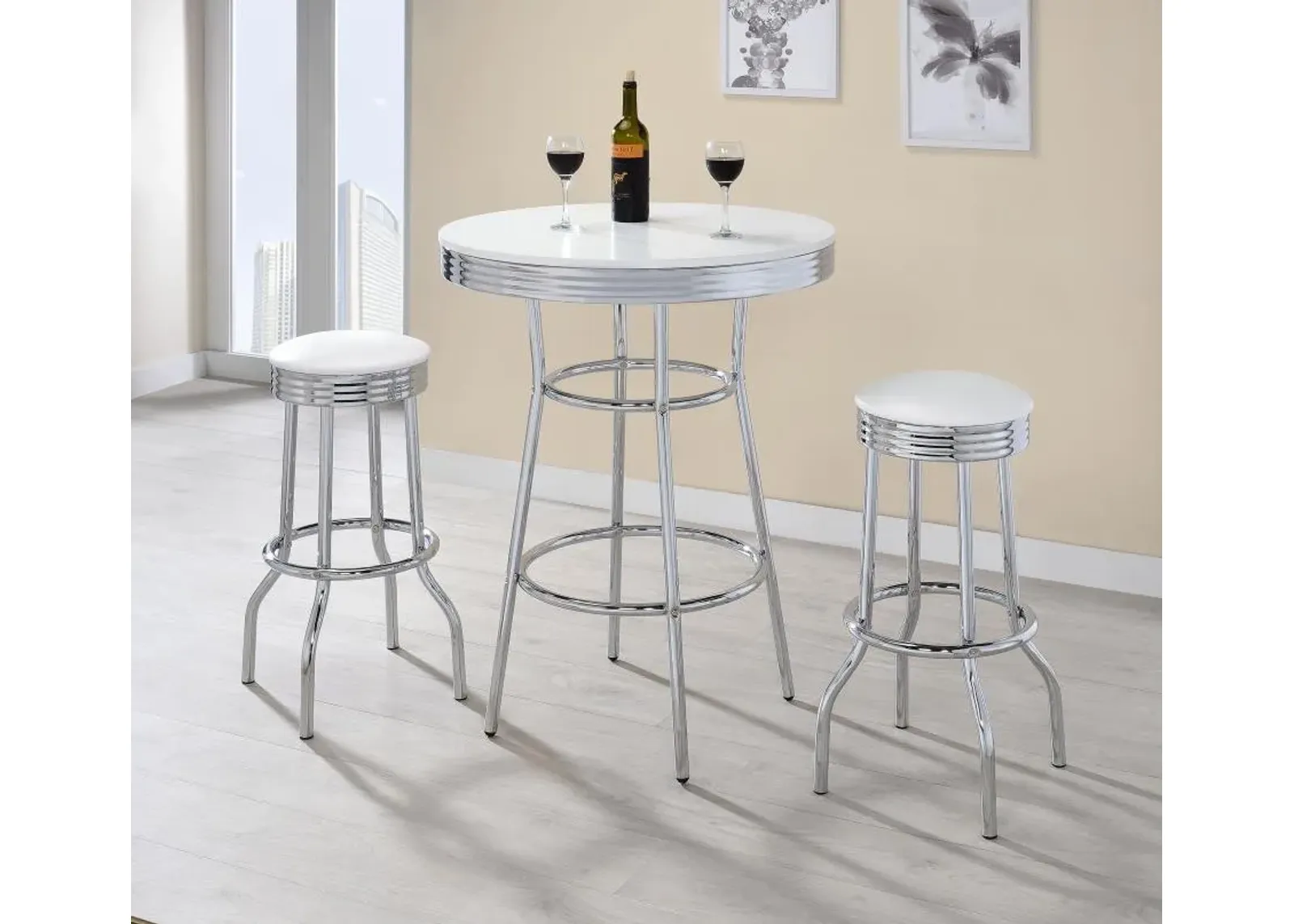 Retro - 3 Pieces Round 1950s Bistro Pub Bar Table Set