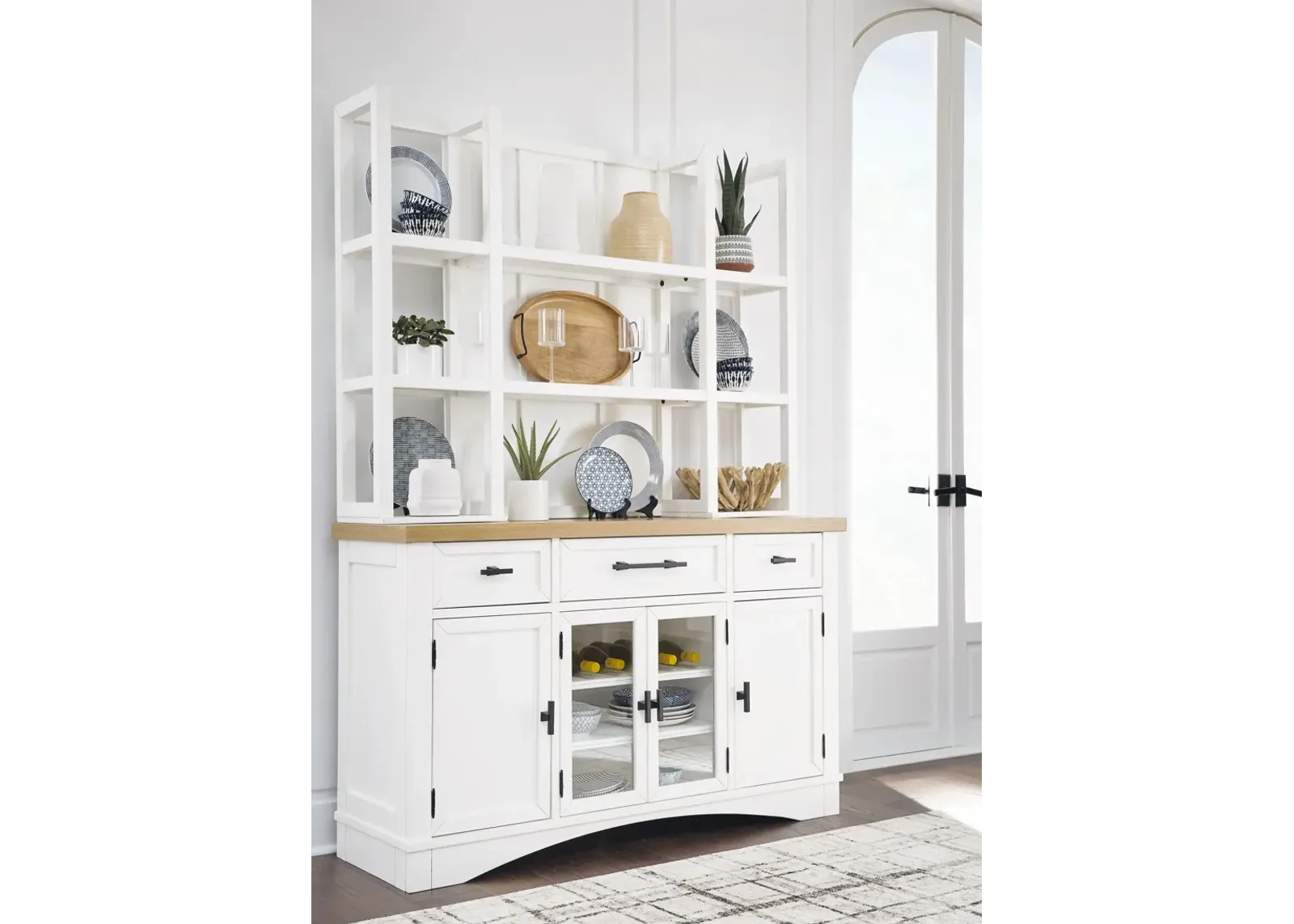 Ashbryn - White / Natural - Dining Server And Hutch