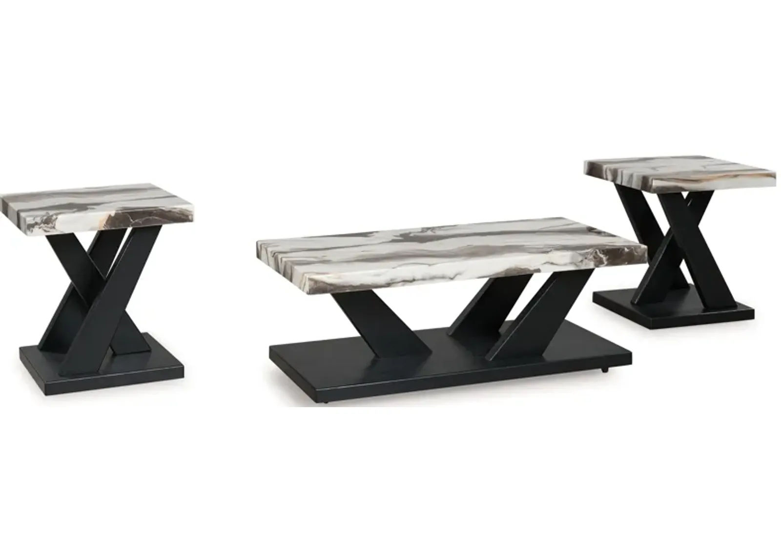 Cendill - Dark Brown / White / Black - Occasional Table Set (Set of 3)