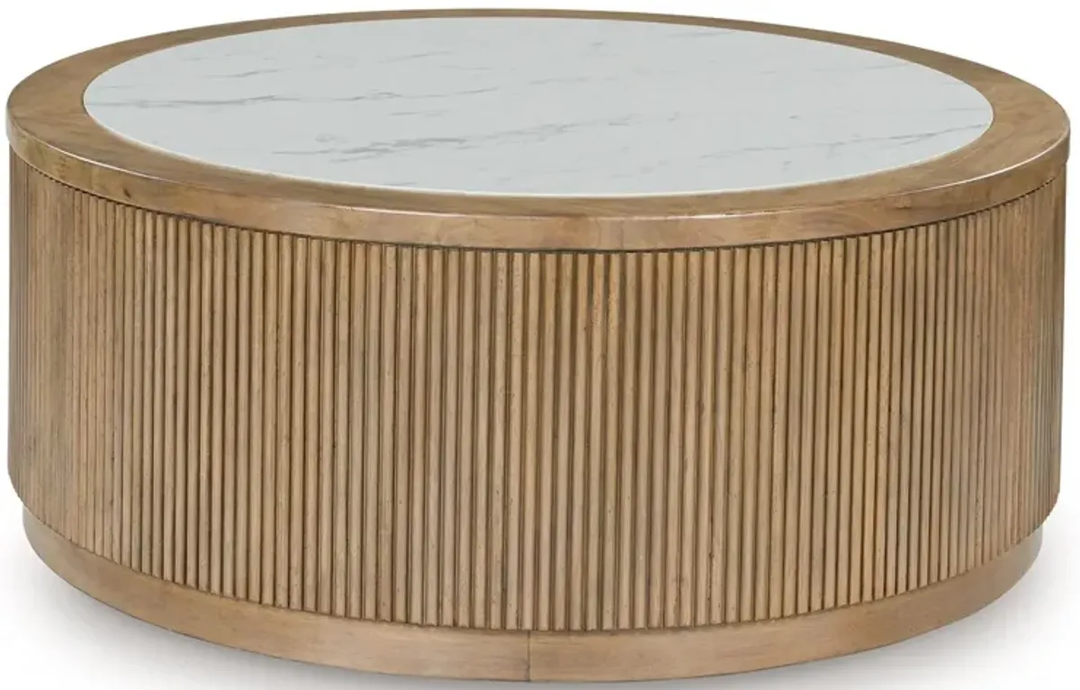 Camdill - Round Cocktail Table - Light Brown / White