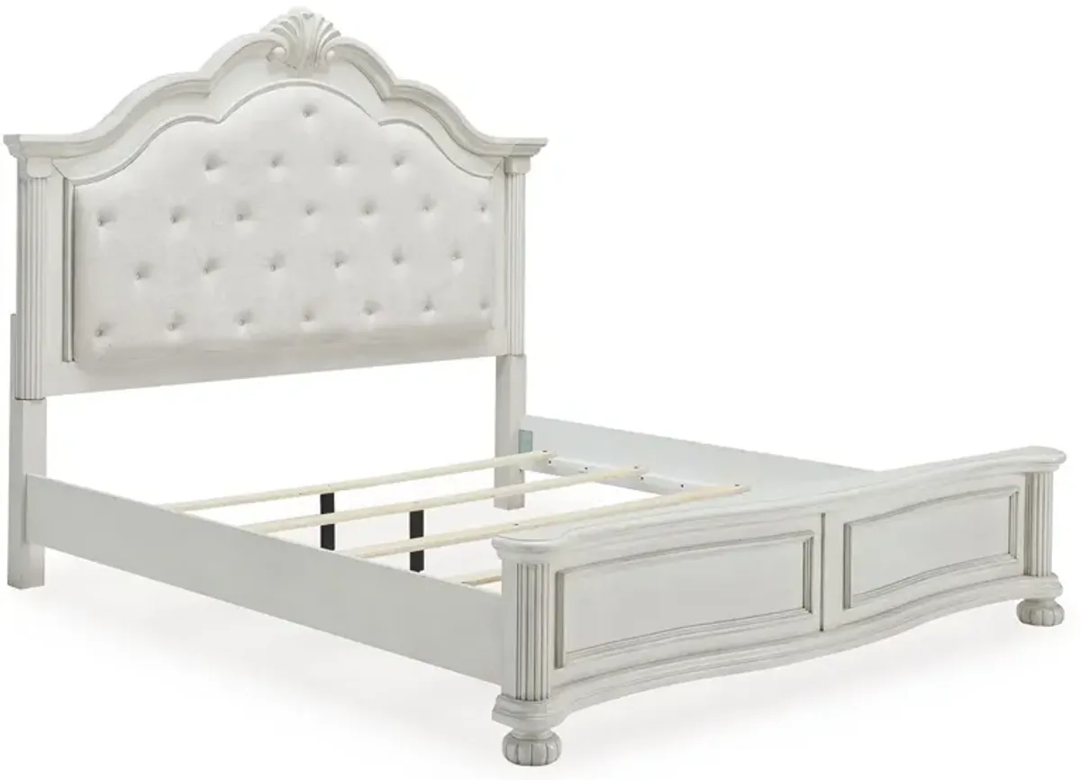 Montelaine - Antique White - King Upholstered Panel Bed